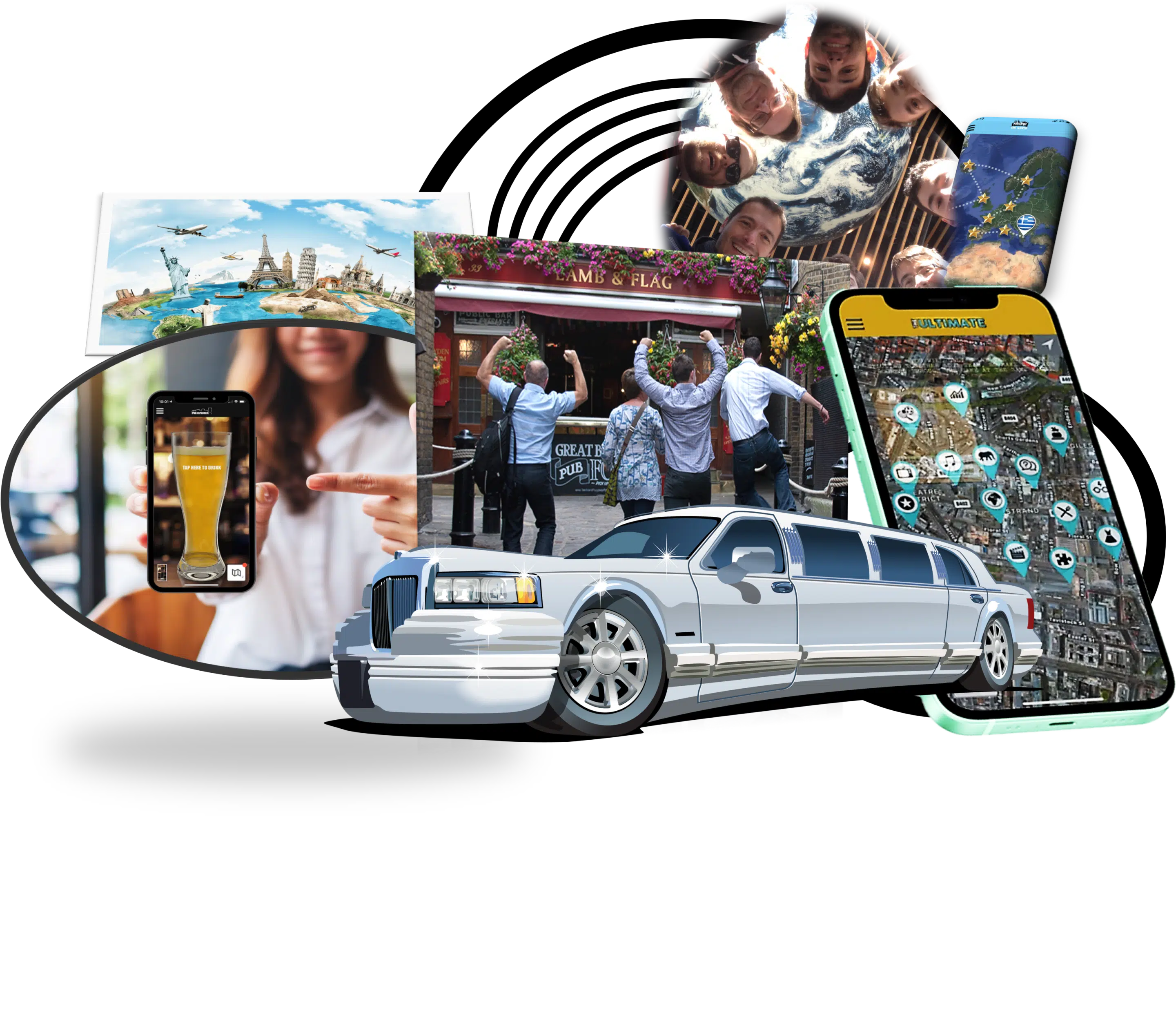 1-Explore Hero 4 Explorer Series Collage of people exploring and having fun in various locations and forms of transport, such as limousines.