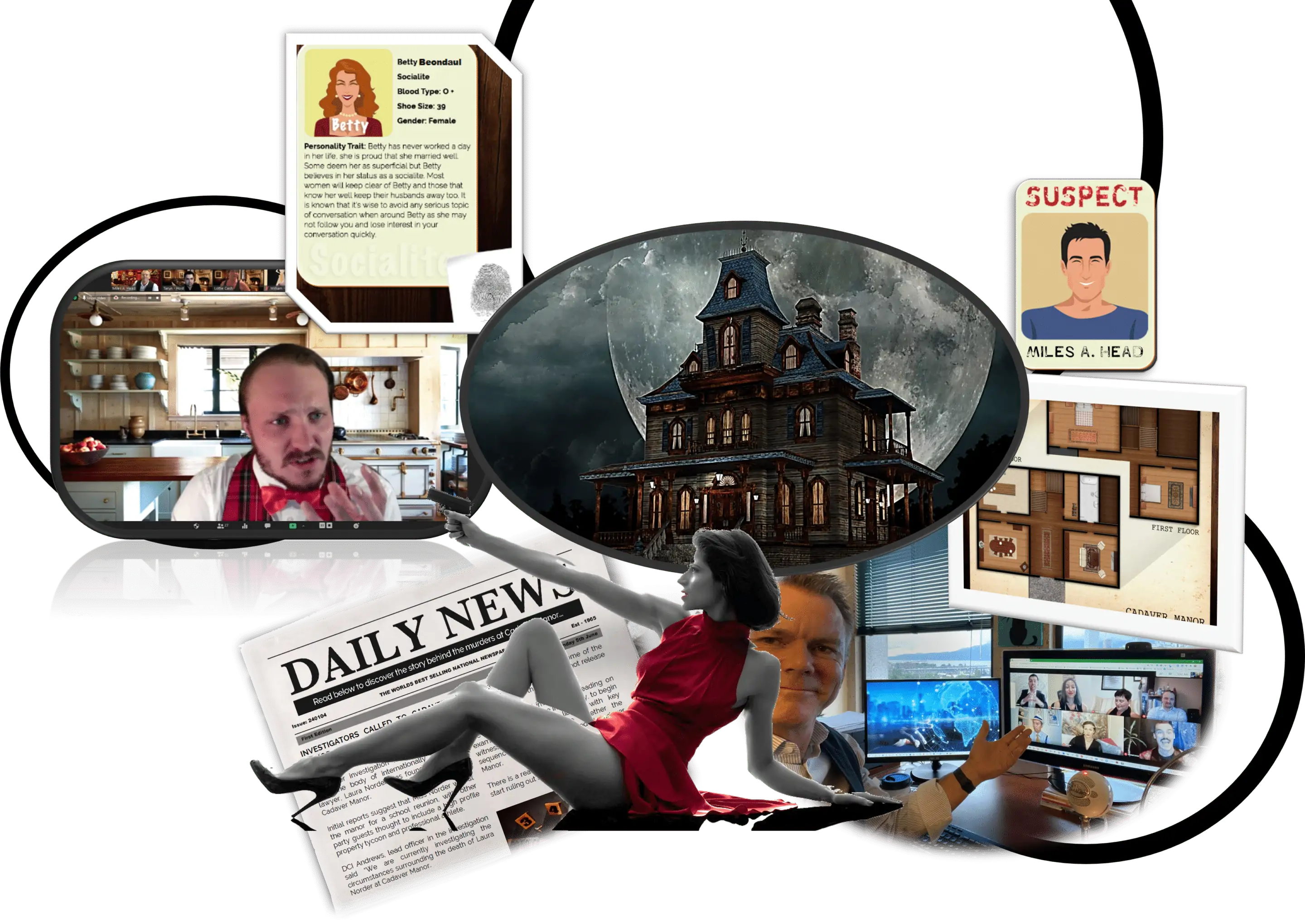A collage of Manor House images of murder mystery