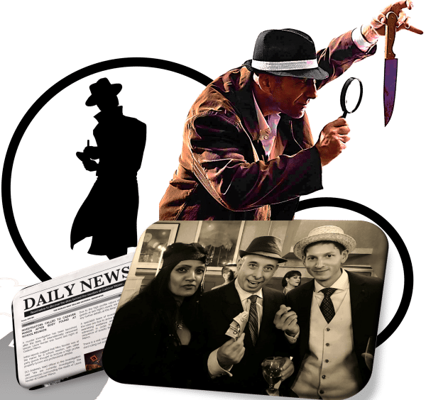 Murder Mystery with detective, news article and gangsters