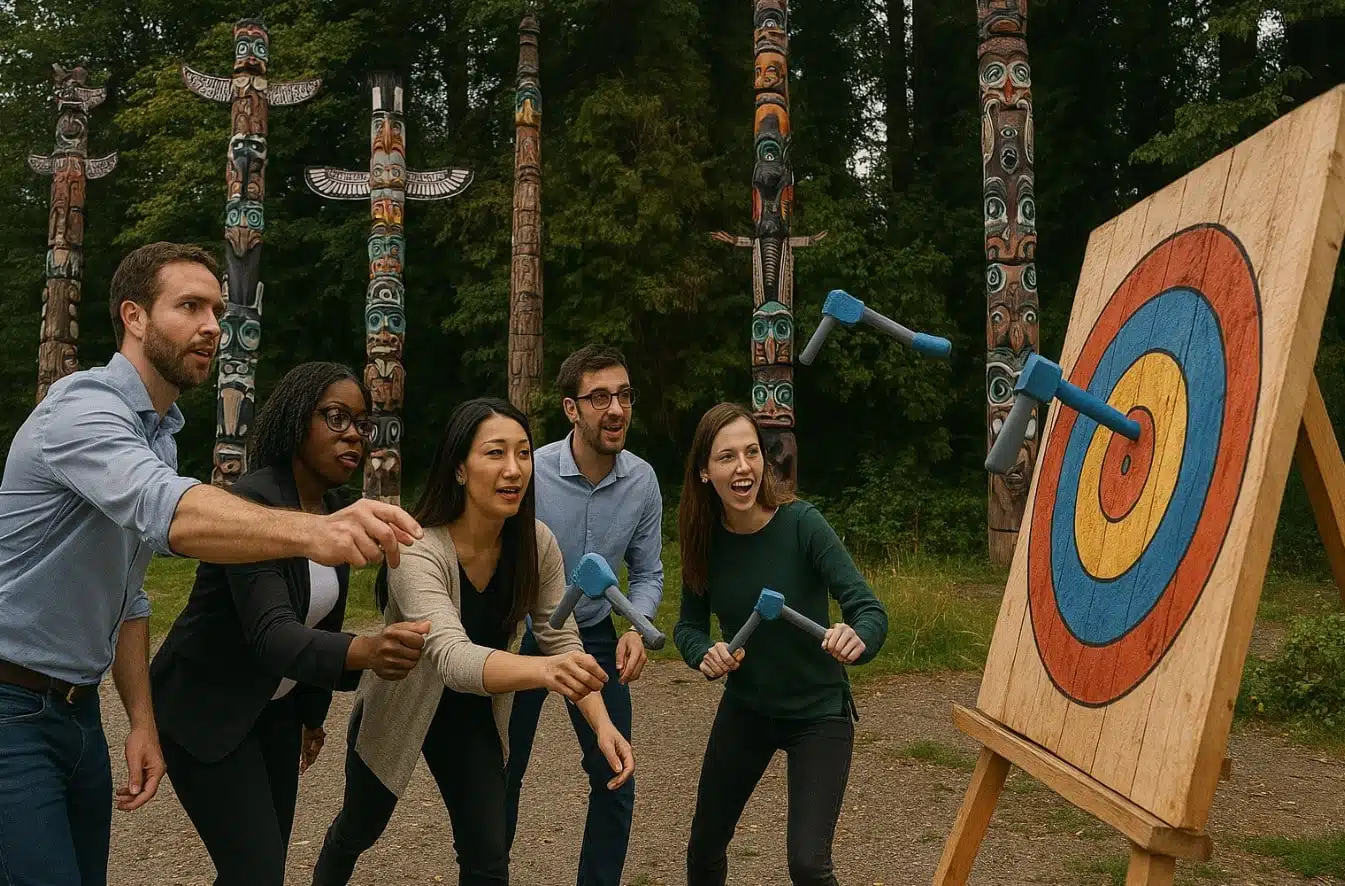 Vancouver Team-BuildingEvents Team-building fun throwing nerf axes in Stanley Park