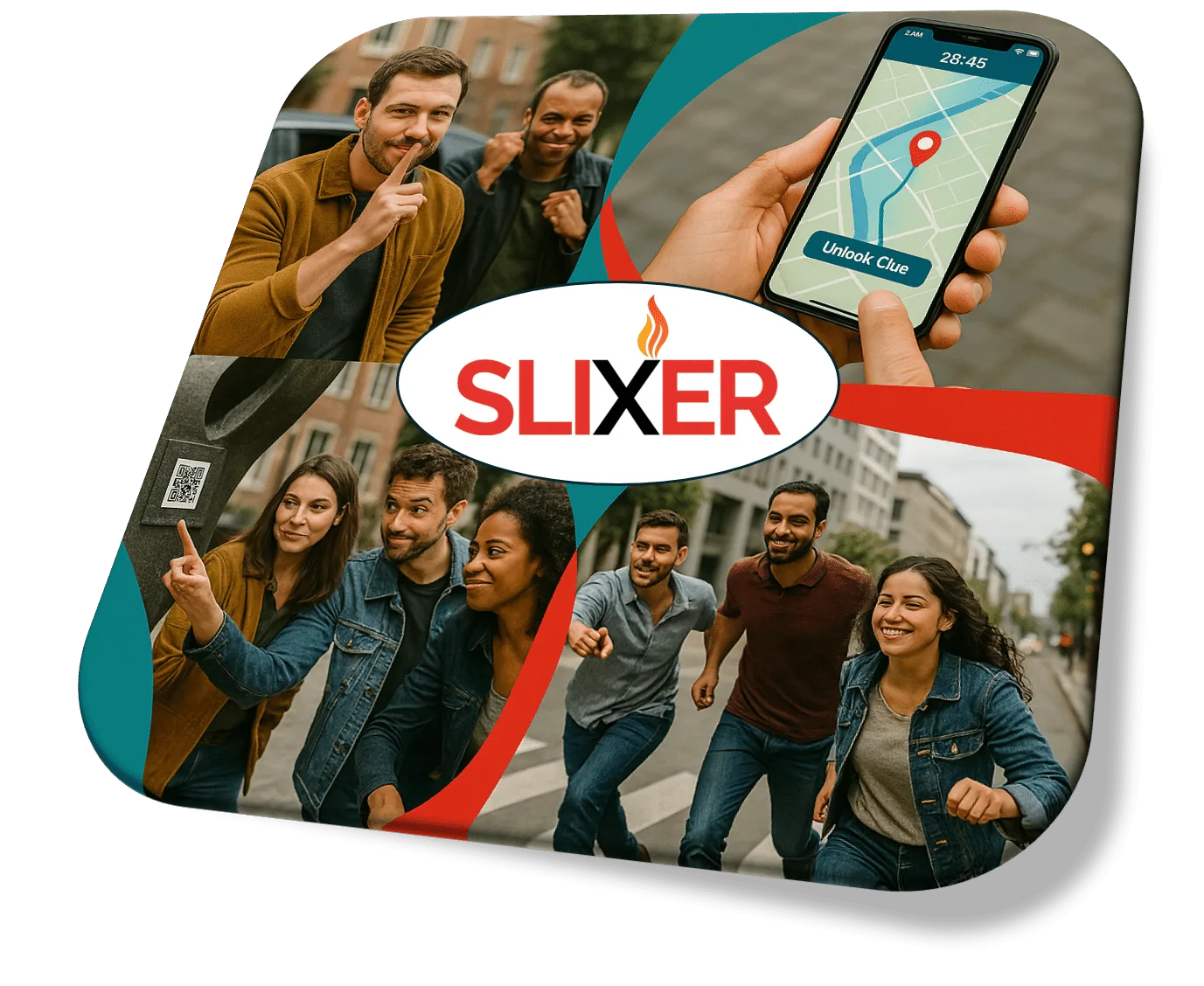 Scavenger Hunts, Amaing Races, Explorers, GPS Collage of a scavenger hunt team event