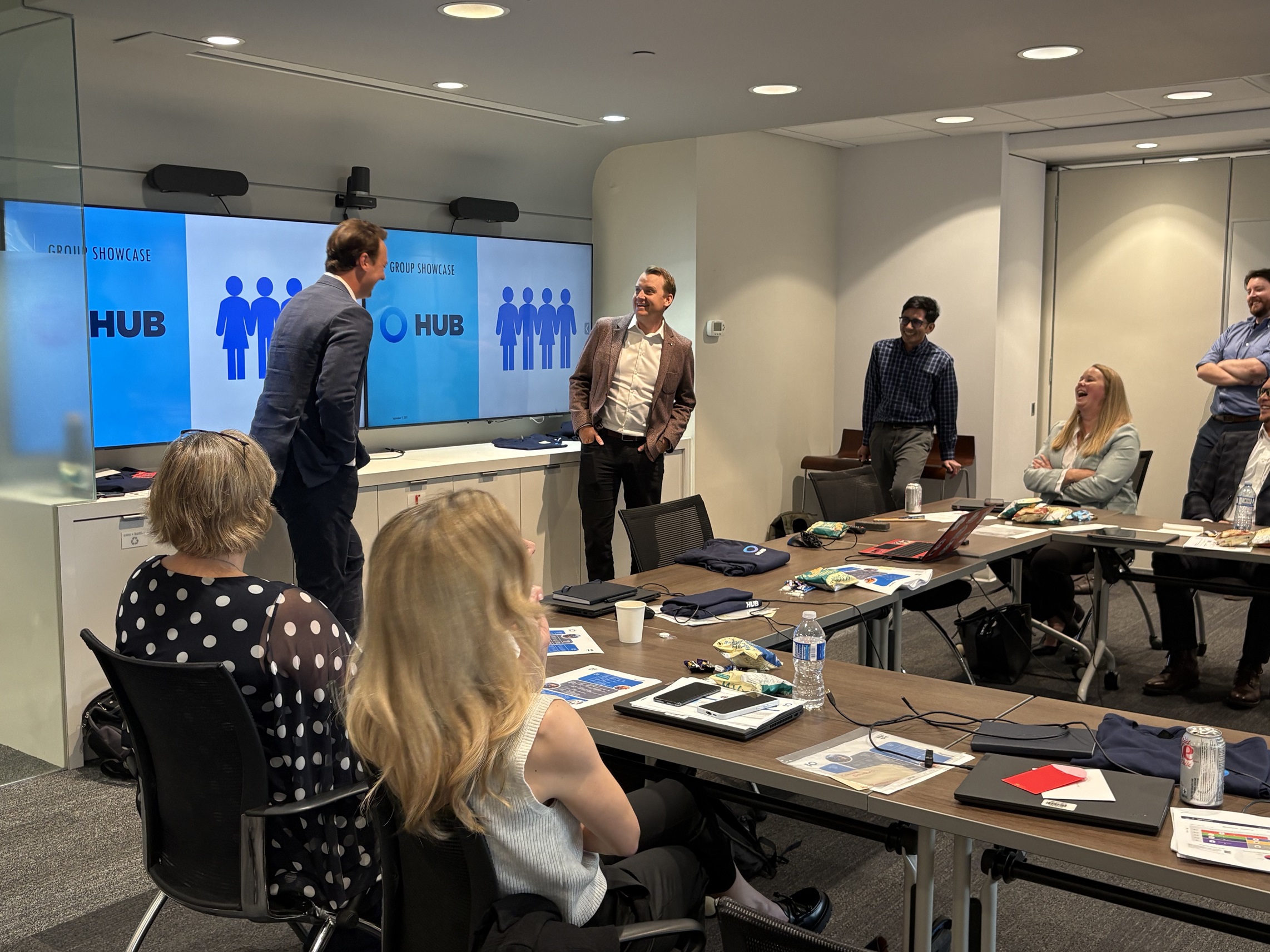 Great Improv Team Building Session with participants laughing